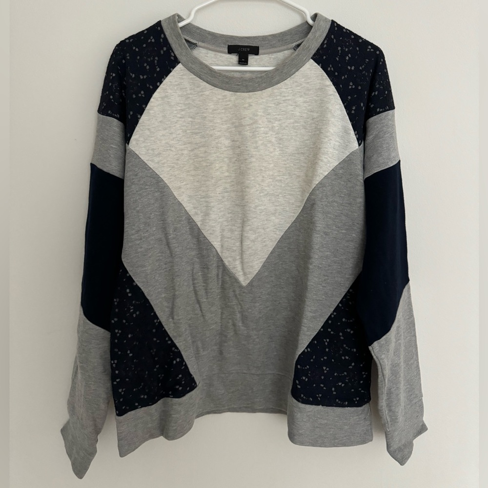 J. Crew color block lace panel embroidered floral sweatshirt